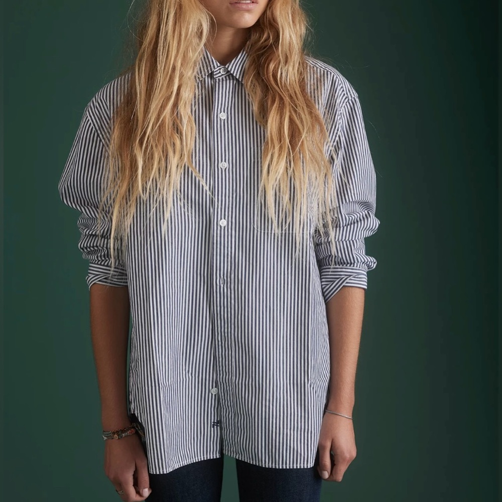 AMERICAN EAGLE || Premium Poplin Boyfriend Shirt in Navy - SZ XS